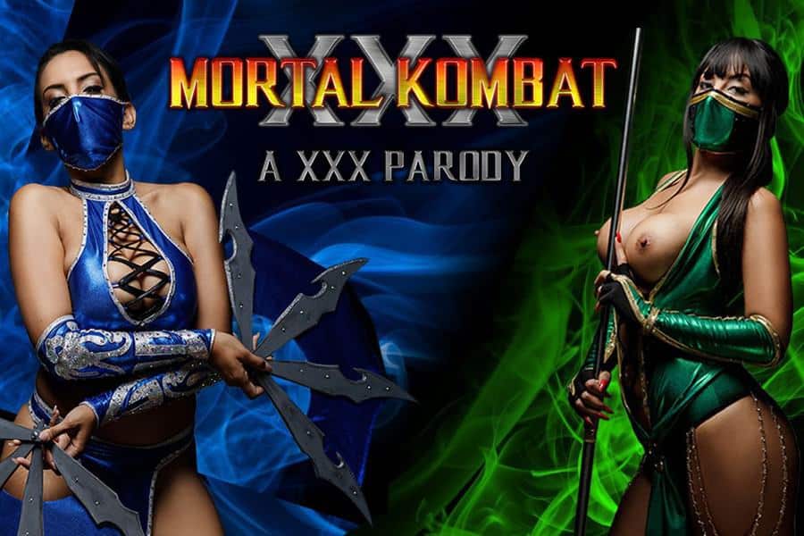 Mortal Kombat porn parody Katrina Moreno wearing Katana costume & Alba de Silva exposing boobs as Jade fighter VR Cosplay X