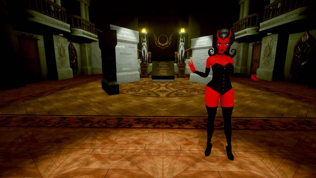dominatrix simulator red skinned demoness in corset