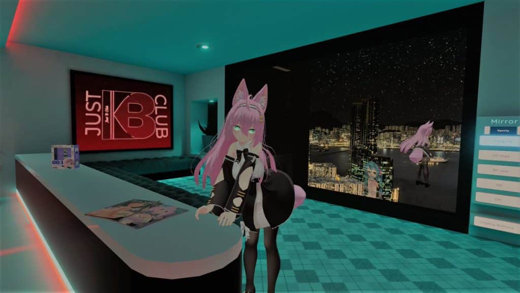 vr chat pink hair girl in just b club lounge
