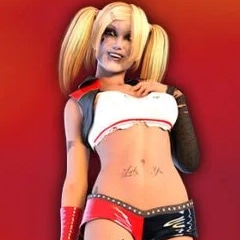 Sin VR 3D animated fat man with horns sitting next to blonde girl with big tits and tattoos in lingerie