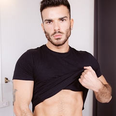 Virtual Real Gay older man with salt and pepper hair and arm tattoo giving a blowjob